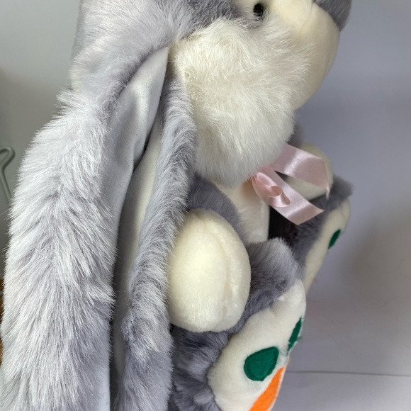 Grey and White Easter bunny rabbit. Plush with pink bow. - Picture 5 of 10